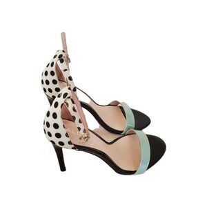Aldo Dress Sandal Women 8.5 High Heeled Patent Leather Ankle Strap Polka Dot Fun
